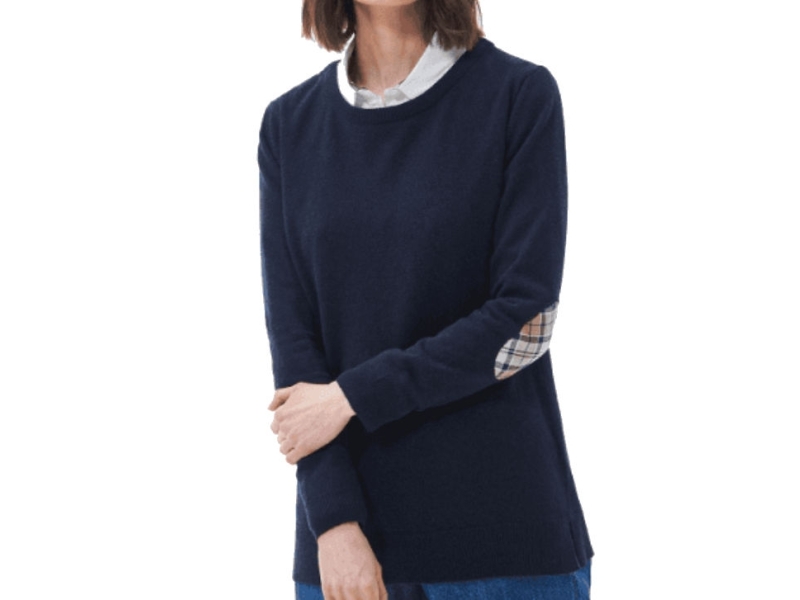 barbour navy pendle ladies crew neck wool jumper