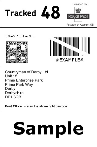 Countryman Outdoor Royal Mail Post Paid Tracked Returns Label