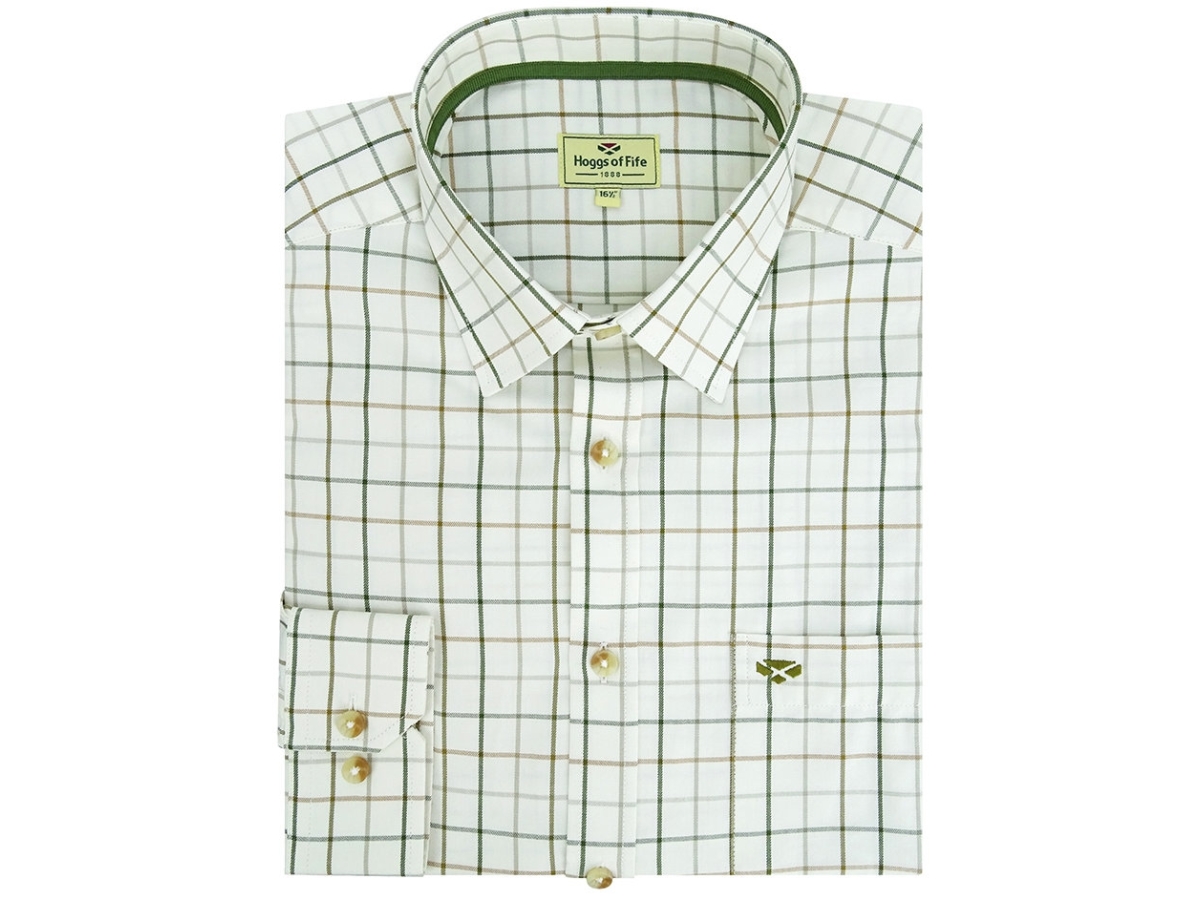 hoggs balmoral tattersall green and brown check shirt