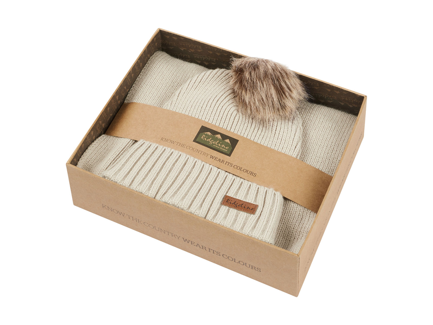 gift set scarf and bobble hat baltic ridgeline sand