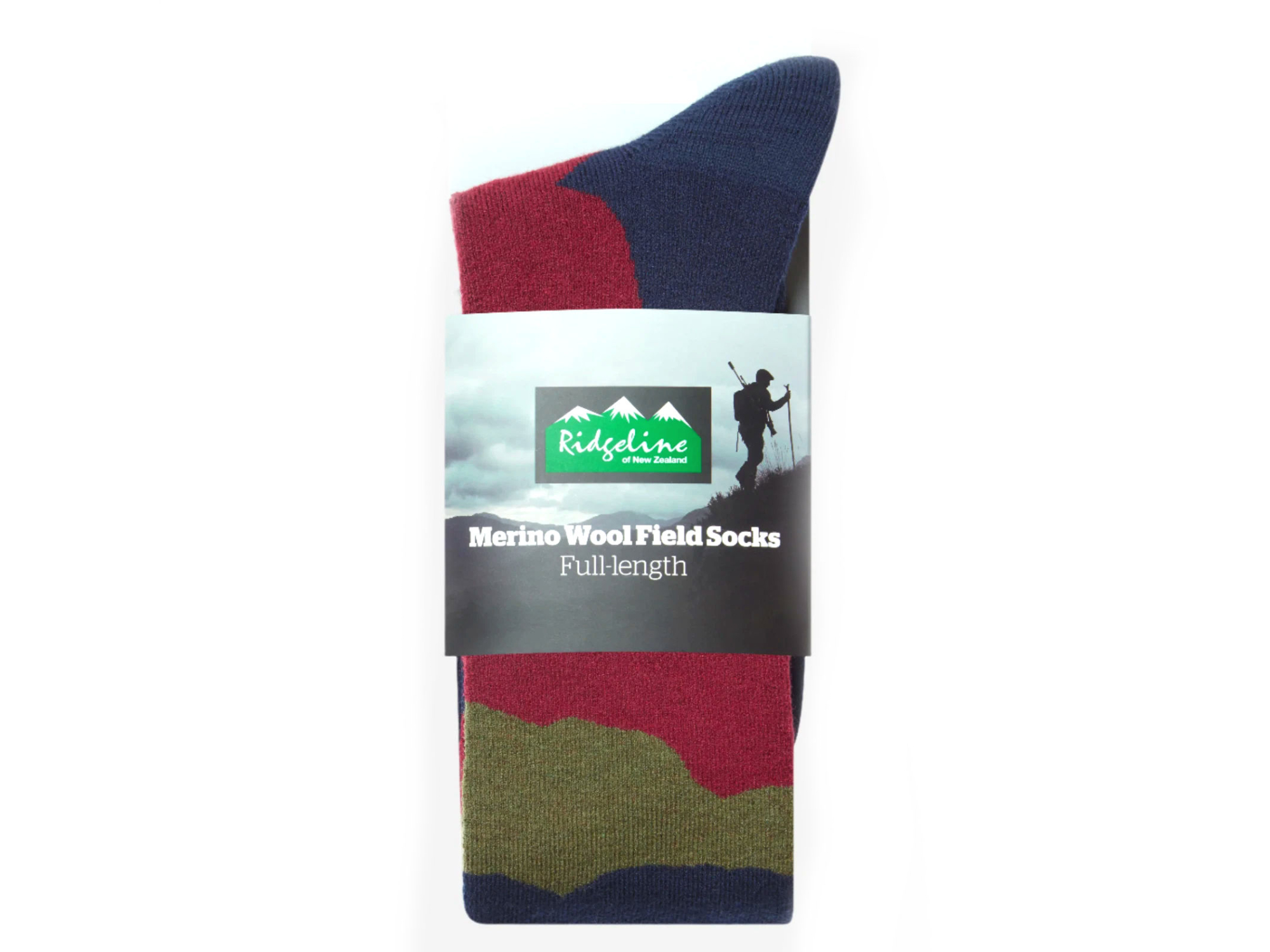 ridgeline merino wool socks navy stripes full length