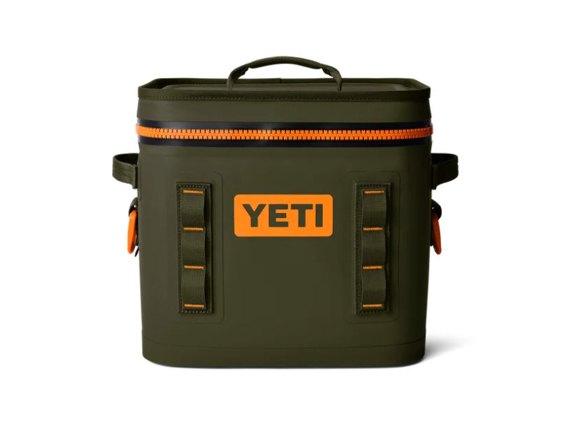 flip hopper 12 yeti soft cooler olive/king crab orange