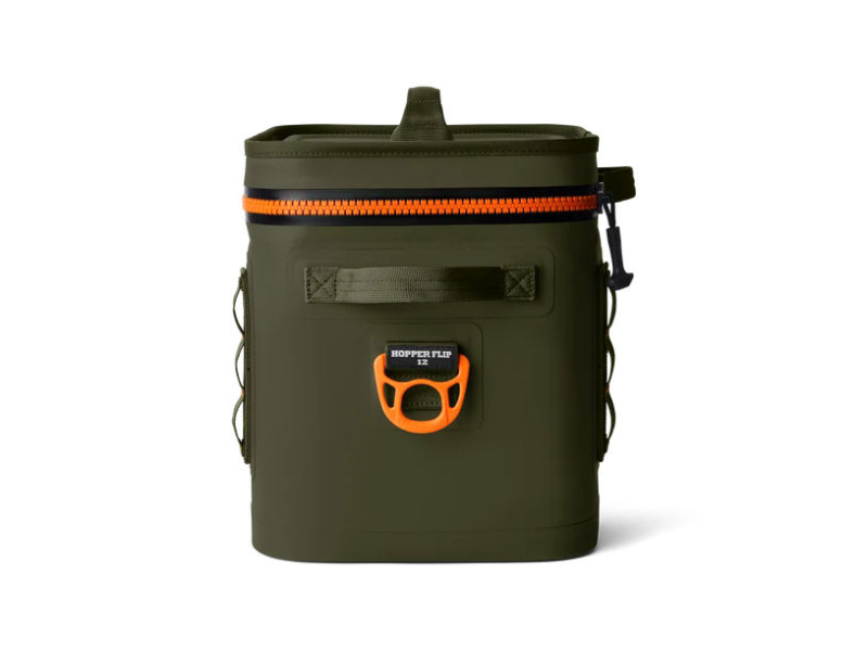 olive/king crab orange flip hopper 12 soft cooler yeti