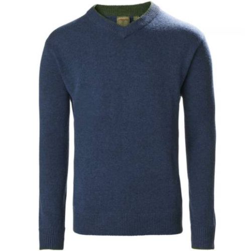 musto country v neck dark cobalt lambswool jumper