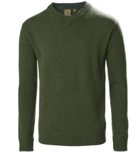 musto country v neck rifle green lambswool jumper